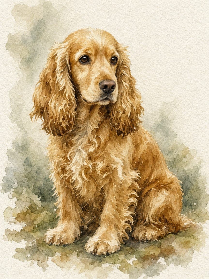 Studio example. A cocker spaniel in watercolour.